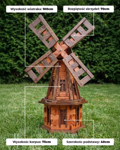 Wiatrak ogrodowy drewniany 100 cm - obrazek 3